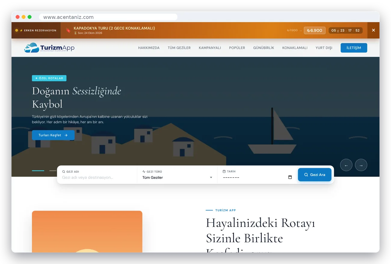 TurizmApp kurumsal web sitesi demosu