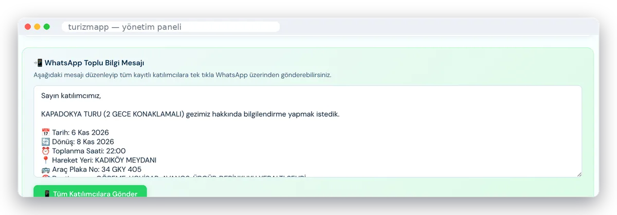 WhatsApp toplu bilgi mesajı